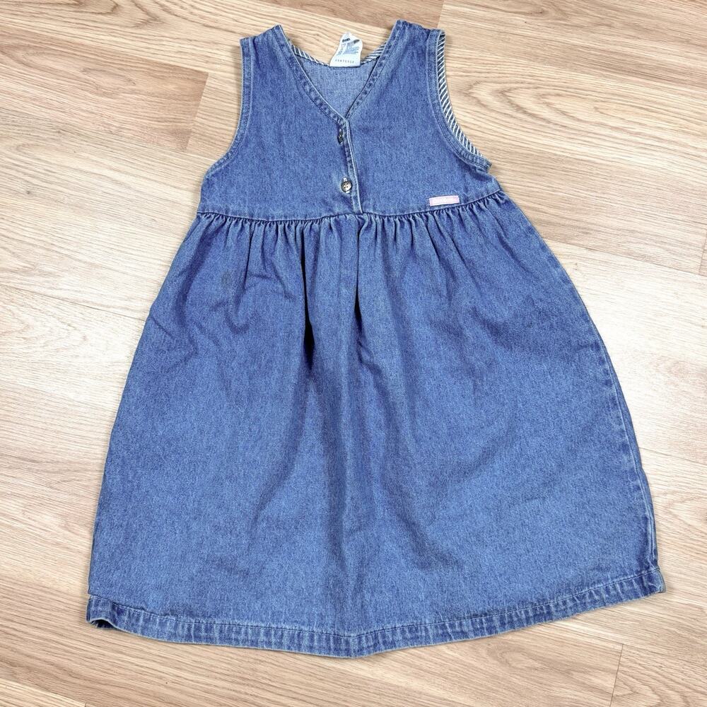 Vintage Oshkosh B’Gosh Girls Denim Jumper Dress Jean USA Size 6 Sleeveless